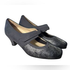 Drucker Comfort Mary Jane Pumps Blue Gray Leather Low Heel EU 38 (US 7.5)